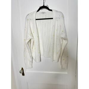 FRNCH Paris White Lightweight Rosette Embroidered Floral Cardigan Sweater Medium